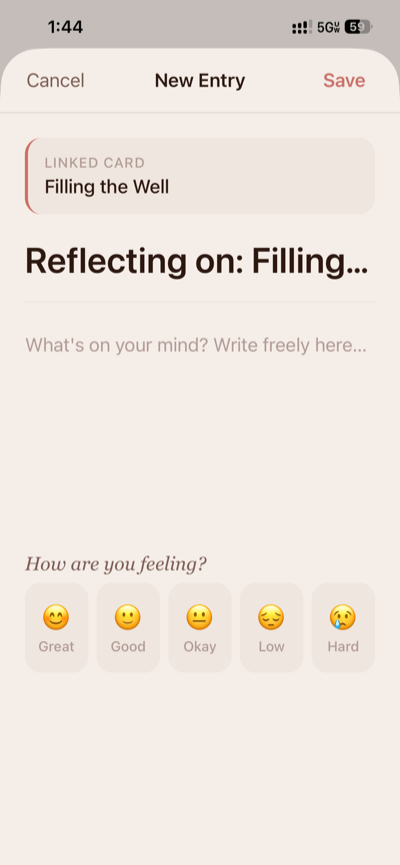 Journal entry with mood check-in