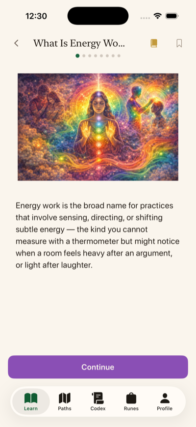 Energy Work lesson with illustration and content