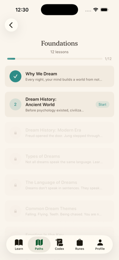 Dream Worker path with structured lessons